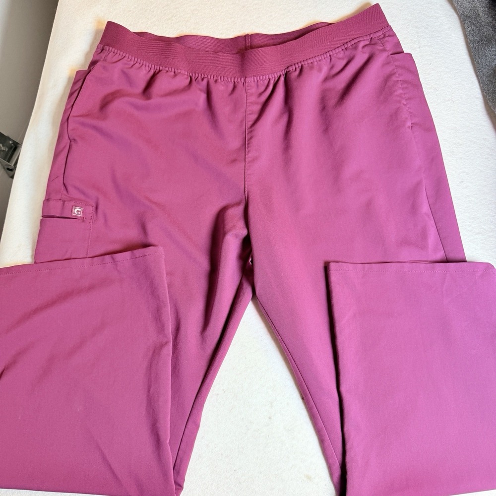 Cherokee Womens XL Petite Scrub Pants Wine Burgundy Cargo Straight Leg Stretch - Picture 2 of 13